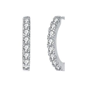 Silver Rhodium Plated Half Loop Crystal Earrings